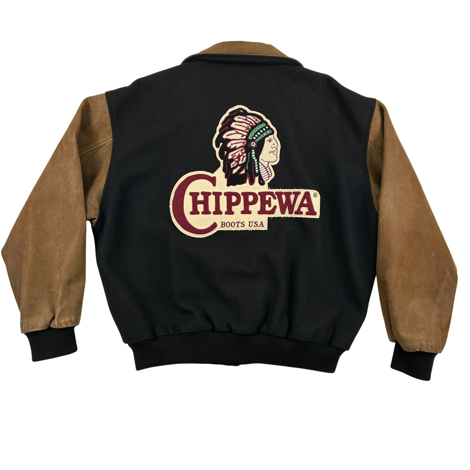 Vintage Chippewa Boots Usa Varsity Jacket Mens Large Wool Leather Western